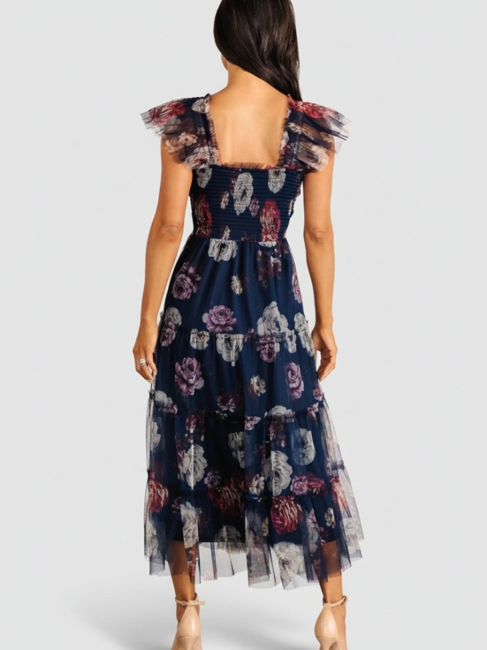Baltic Born Clementine Tulle Midi Dress | Navy Floral Size LL - Picture 2 of 5